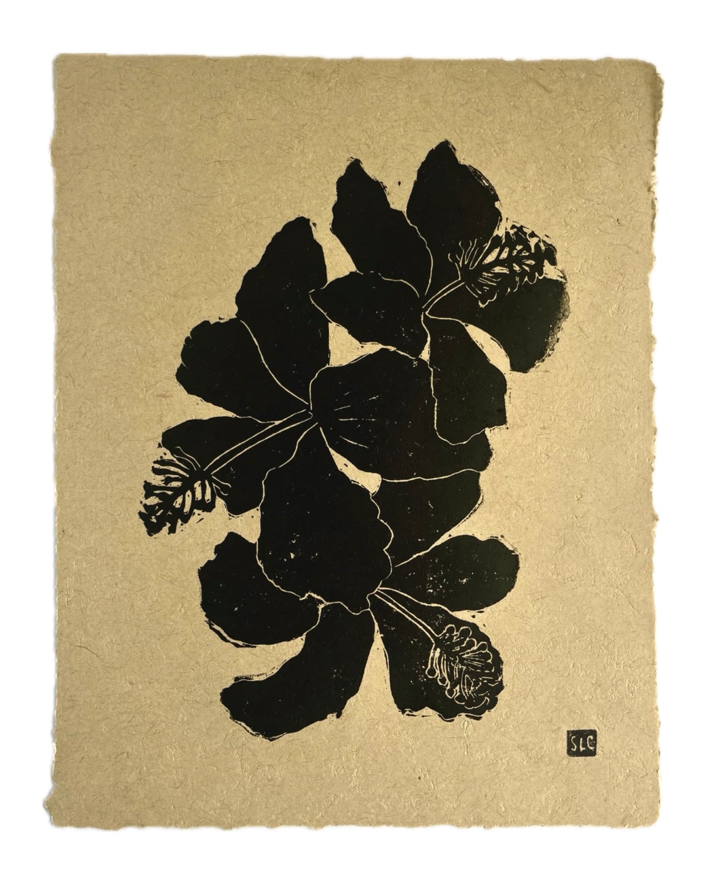 Three Blooms (Black on Tan)