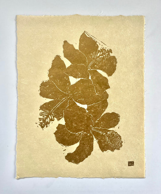 Three Blooms (Gold on Cream)